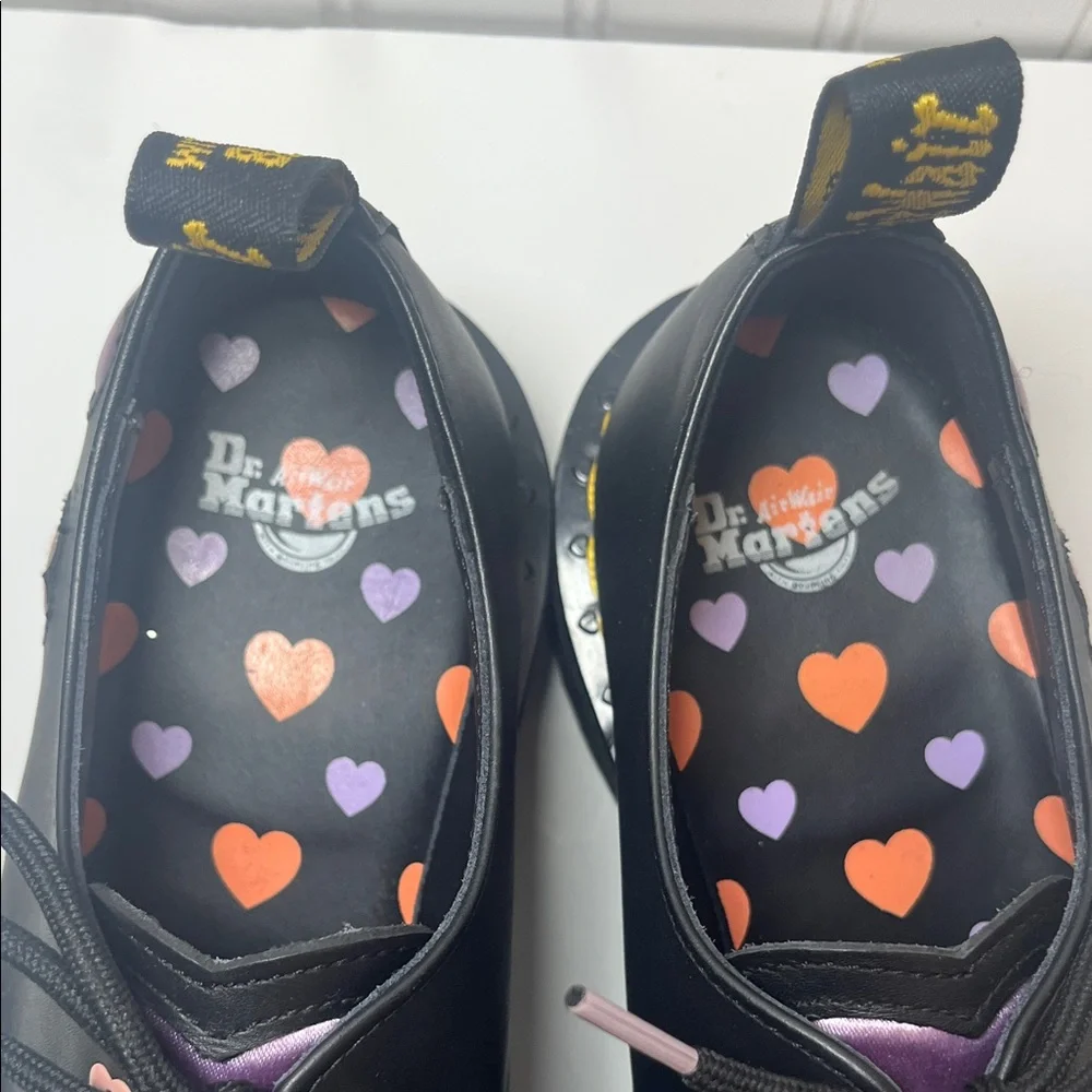 Dr. Martens 1461 Quad Heart Platform Shoes with Pink Heart Accents